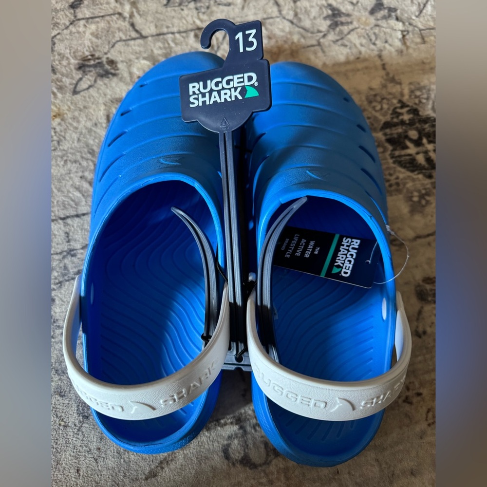 Rugged Shark Blue and White Men's Sandals/Clogs.